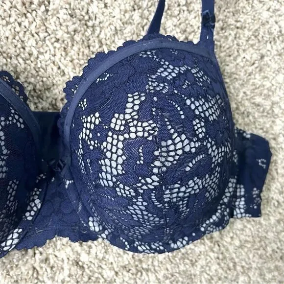 Torrid Bra Women’s 44B Deep Navy Blue Floral Lace Push-Up Demi - Picture 5 of 10